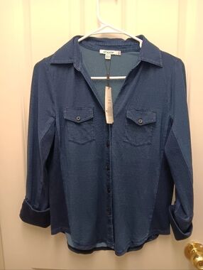 Chico's Indigo Textured Button-Front Shirt NWT